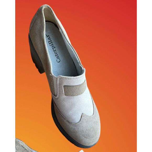 Caterpillar CAT Chunky Platform Y2K Lug Heels Leather Beige Tan Suede Shoes 9 - Picture 8 of 12